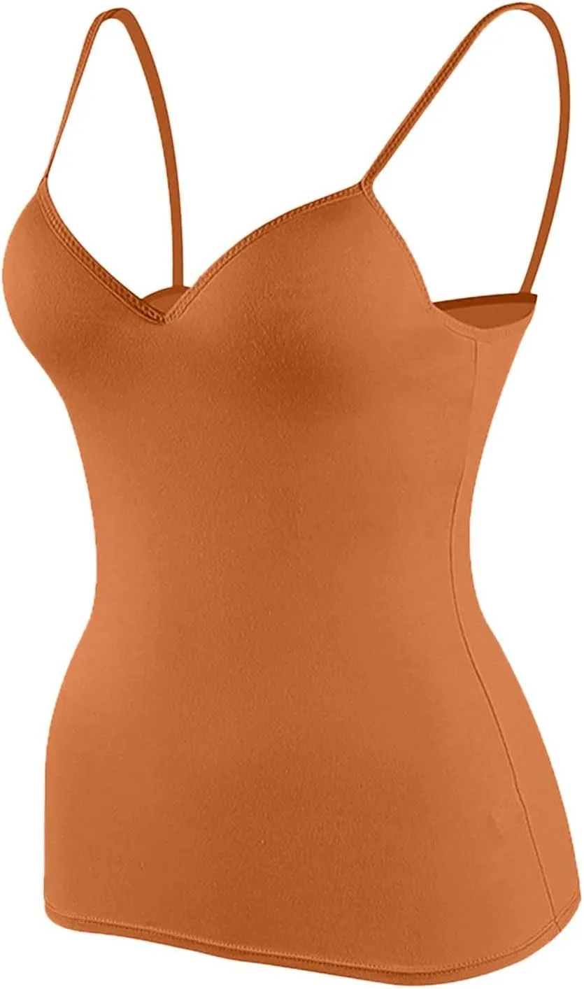 Camisole Tops for Women Wtih Shelf Bra Spaghetti Strap Yoga Shirt Basic Breathable Tank Top Layer Padded Bra