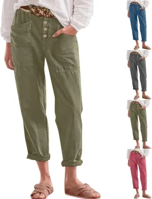 Capri Linen Pants for Women Cropped Straight Leg High Waisted Dress Pants Plus Size Ankle Casual Summer Pants 2025