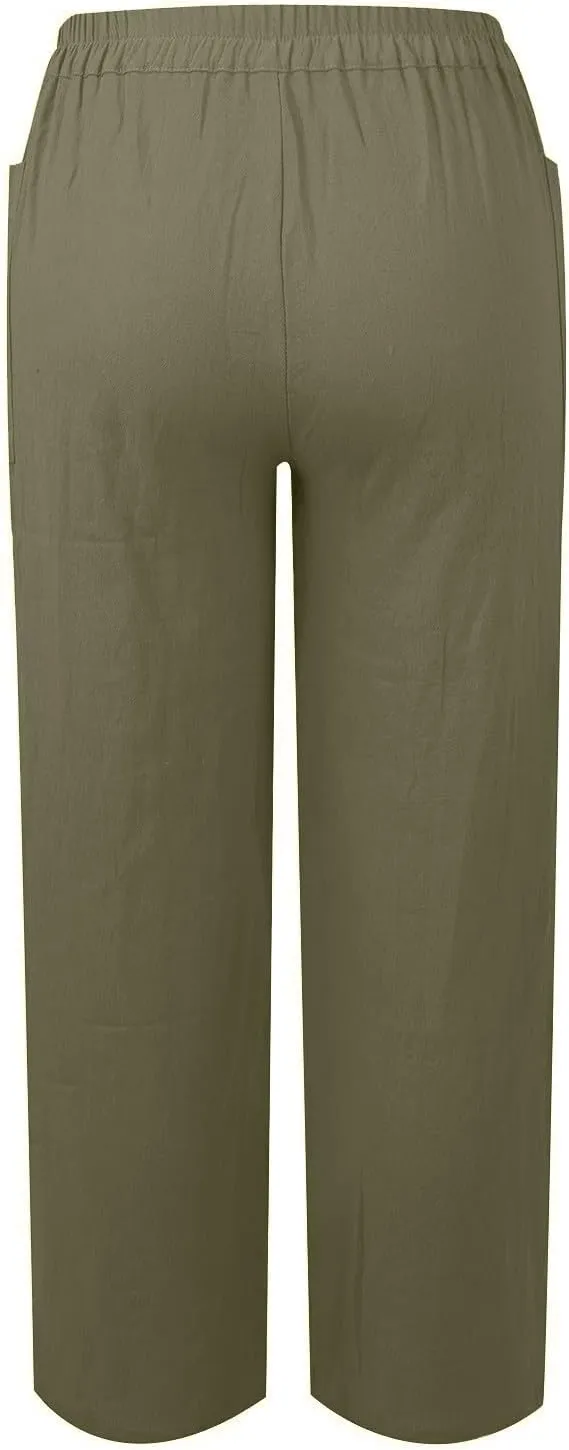 Capri Linen Pants for Women Cropped Straight Leg High Waisted Dress Pants Plus Size Ankle Casual Summer Pants 2025