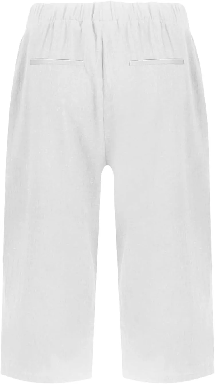 Capri Pants for Women Bermuda Shorts High Waisted Wide Leg Cropped Linen Pants Casual Palazzo Pant with Pockets