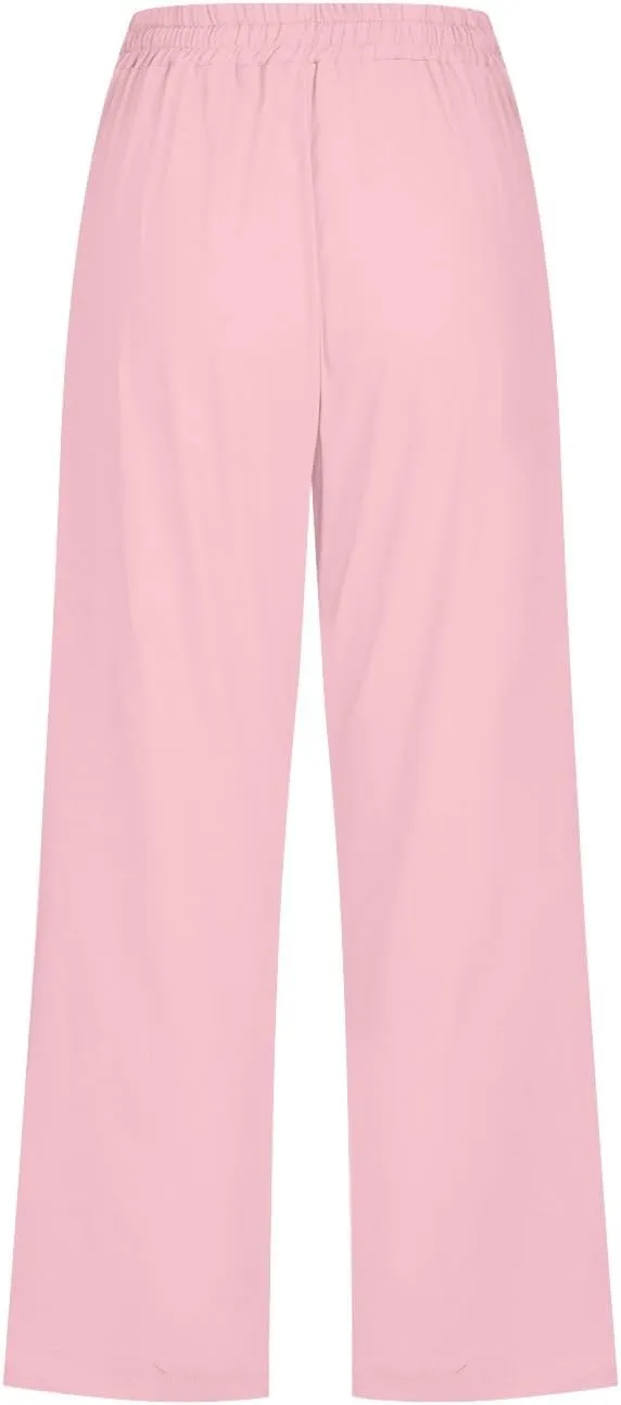 Capri Pants for Women Casual Summer Drawstring Elestic High Waist Cropped Trouser Plus Size Cotton Linen Capris