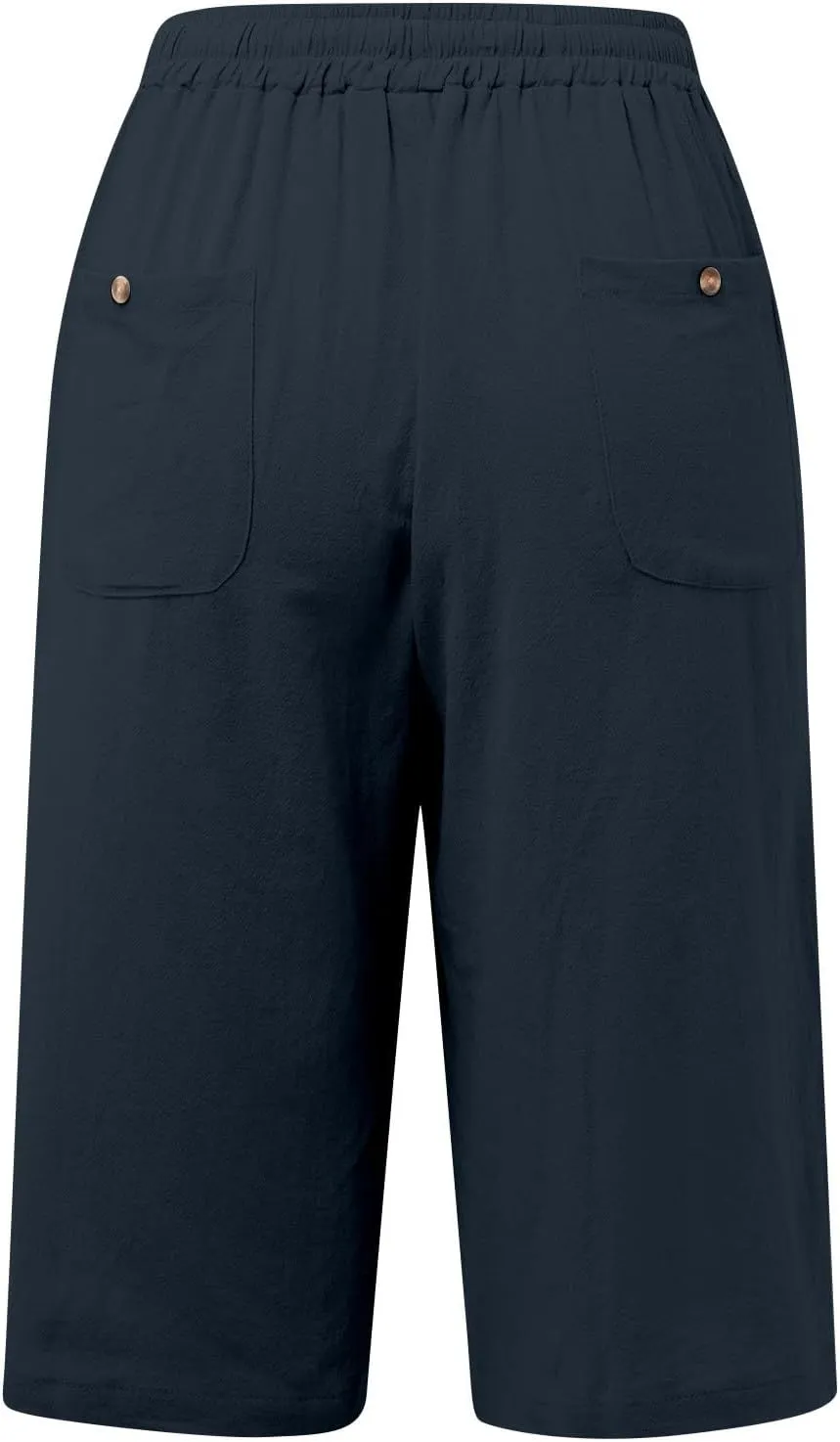 Capri Pants for Women Cotton Linen Capris Drawstring Elastic Waist Side Hollow Out Pants Straight Leg Cropped Trouser