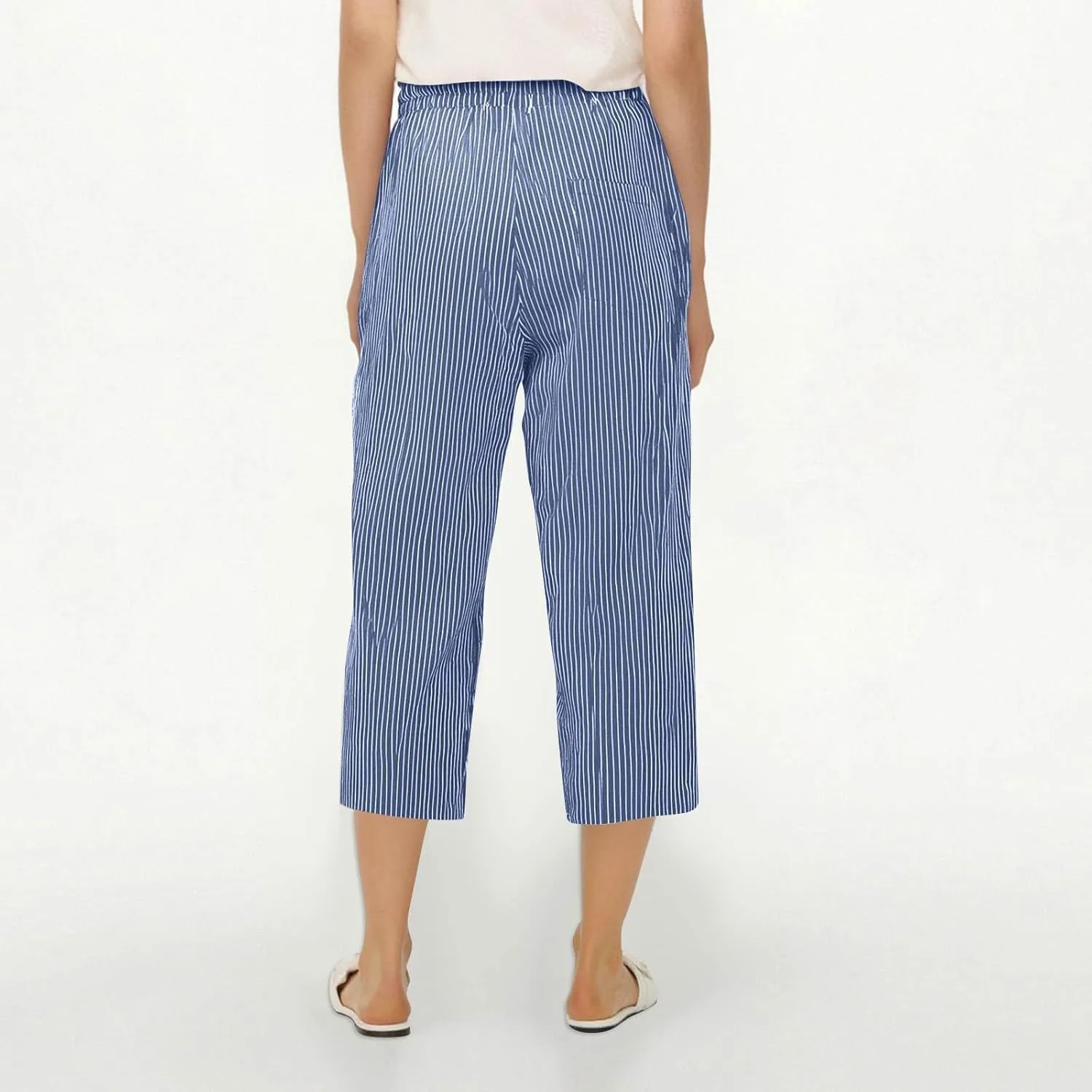 Capri Pants for Women Summer High Waist Elastic Straight Leg Lounge Pant Lightweight Side Button Beach Trousers