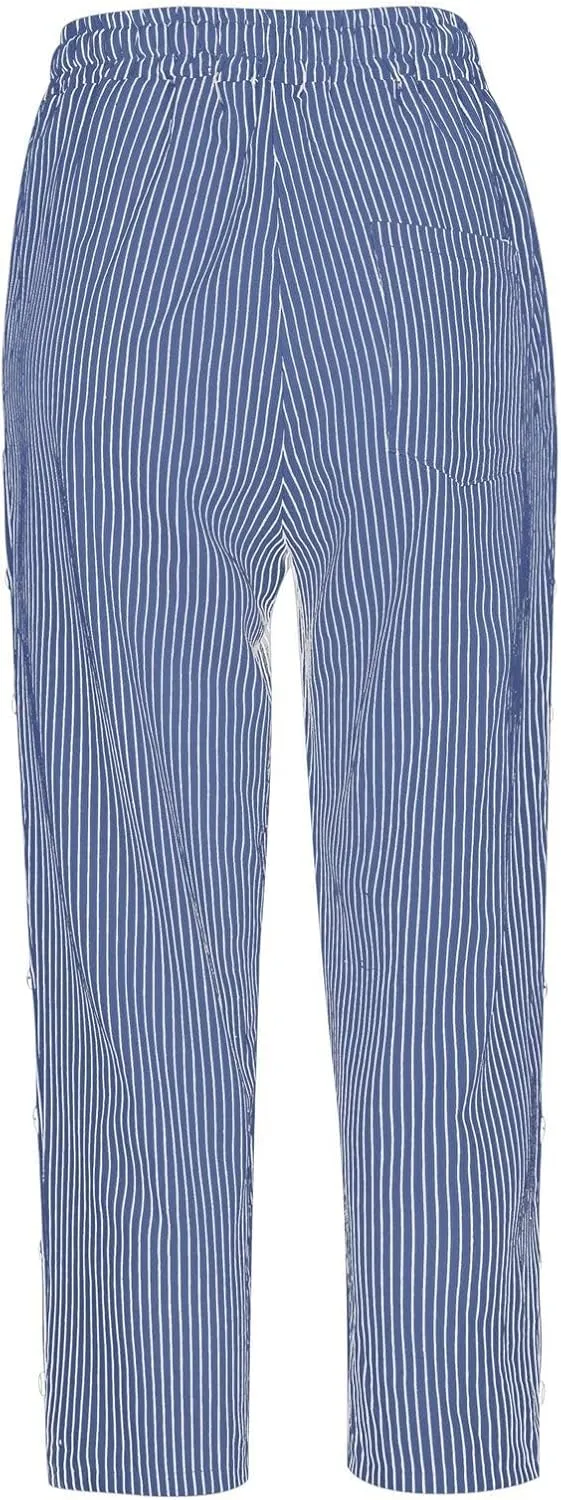 Capri Pants for Women Summer High Waist Elastic Straight Leg Lounge Pant Lightweight Side Button Beach Trousers