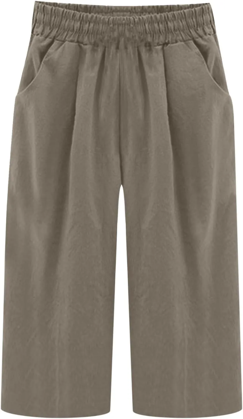 Capris Pants for Women Summer Dressy High Waight Drawstring Linen Pants Plus Size Trendy Beach Lounge Trousers with Pockets