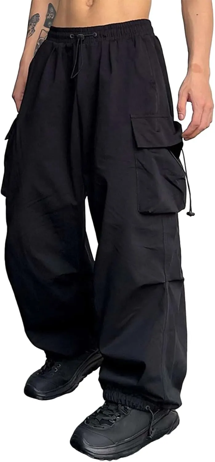 Cargo Pants for Men, Casual Solid Color Sports Multi Pocket Foot Rope Pants Street Fashion Tie Waist Sweatpants