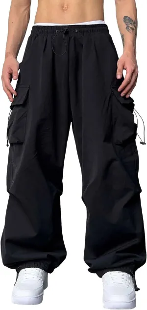 Cargo Pants for Men, Casual Solid Color Sports Multi Pocket Foot Rope Pants Street Fashion Tie Waist Sweatpants
