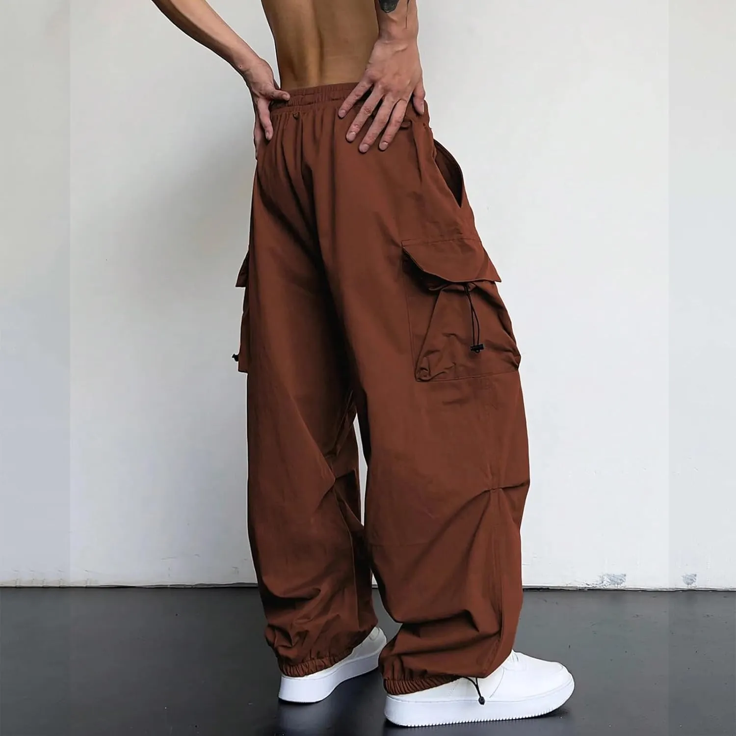 Cargo Pants for Men, Casual Solid Color Sports Multi Pocket Foot Rope Pants Street Fashion Tie Waist Sweatpants