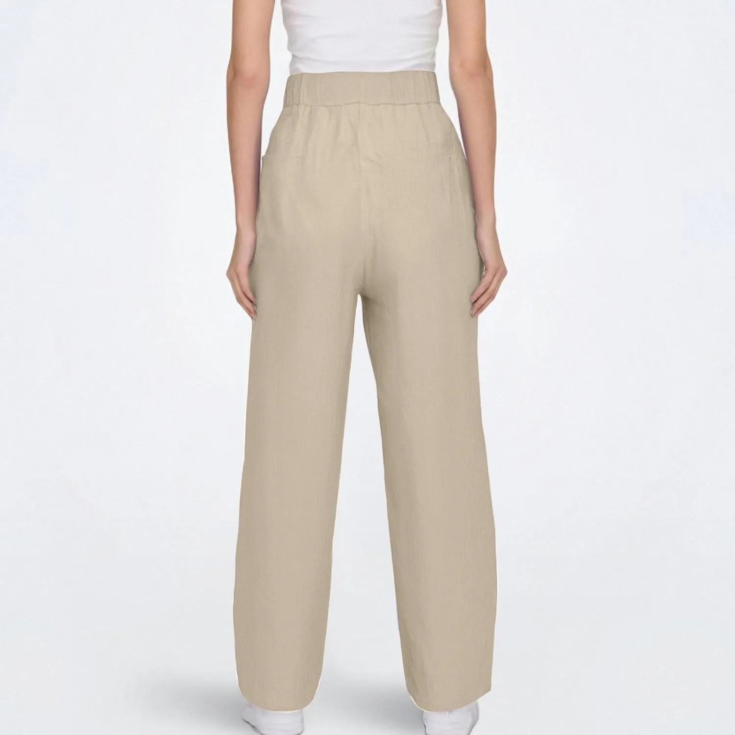 Casual Pants for Women Straight Leg Beach Trousers with Pockets Baggy Elastic Waist Lounge Slacks