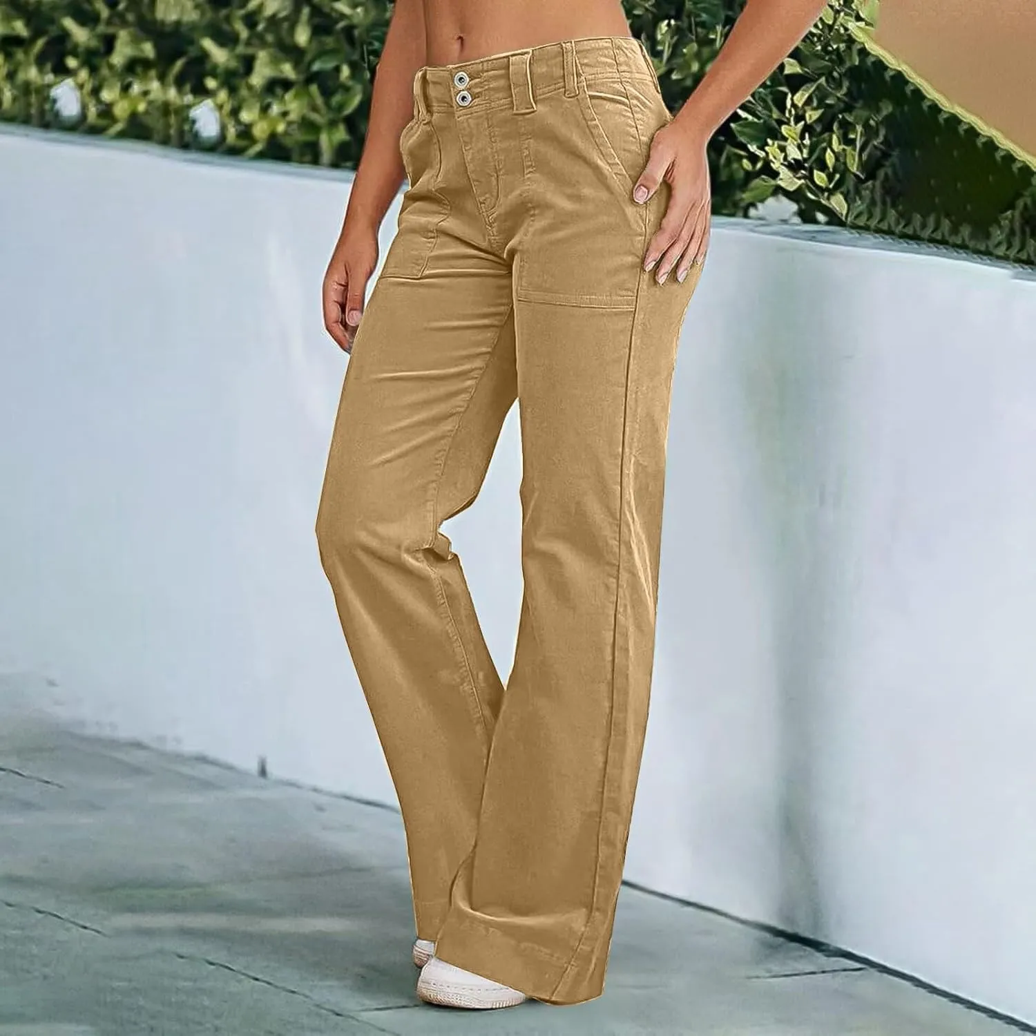 Causal Wide Leg Pants for Women Y2K Stretch Twill High Waisted Chino Pants Comfy Slim Fit Dress Pants with Pockets