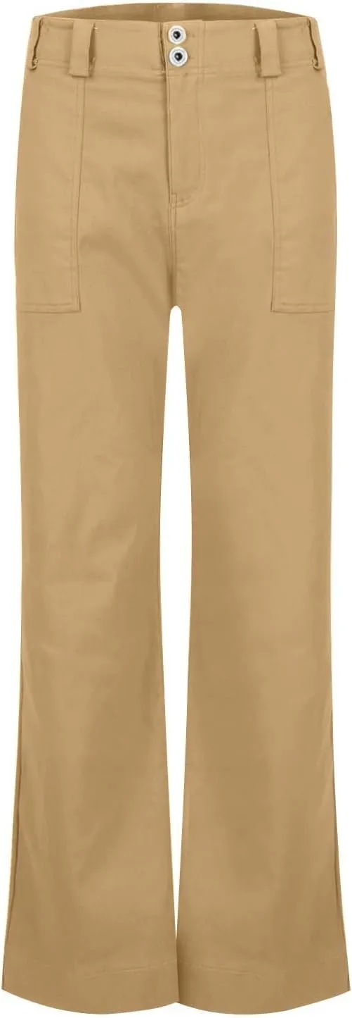 Causal Wide Leg Pants for Women Y2K Stretch Twill High Waisted Chino Pants Comfy Slim Fit Dress Pants with Pockets