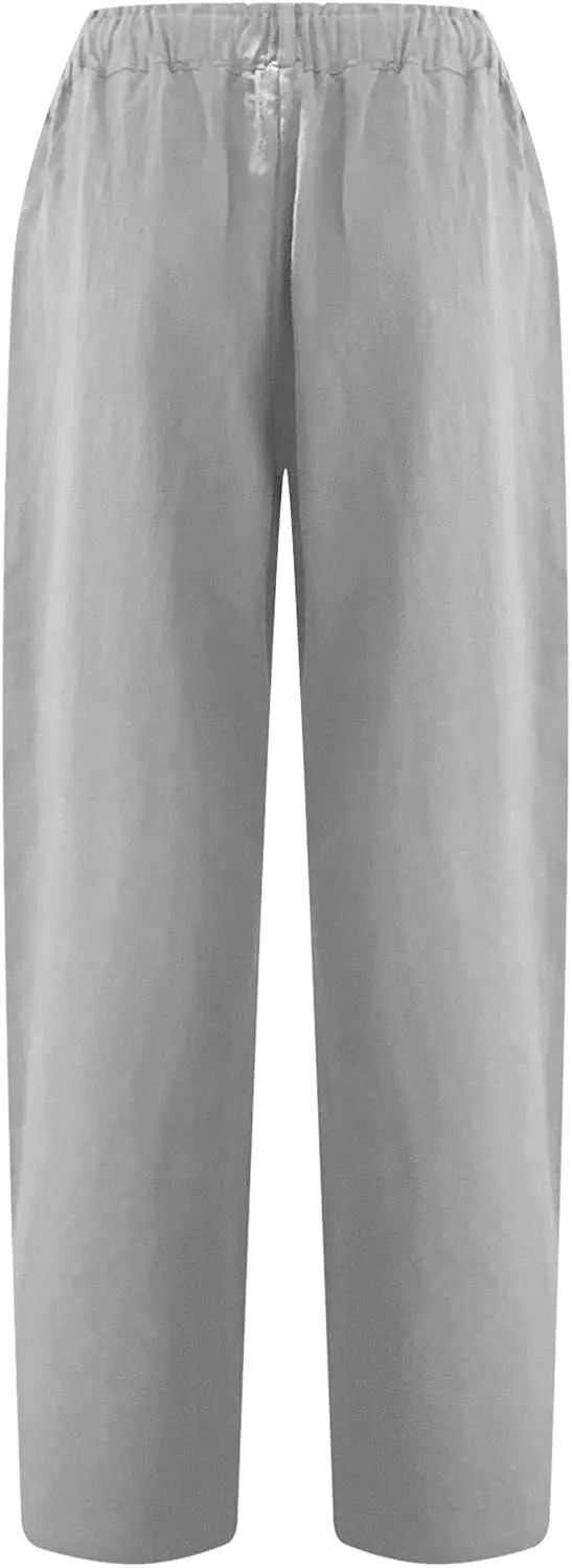 Ceboyel Women's Cotton Linen Capris Pants Straight Wide Leg Pants Summer Baggy Trouser Causal Relax Fit Trendy Outfits 2023