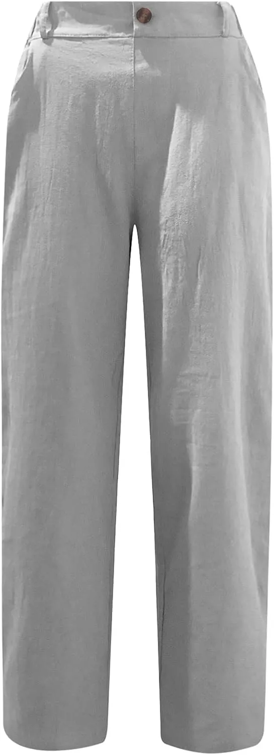 Ceboyel Women's Cotton Linen Capris Pants Straight Wide Leg Pants Summer Baggy Trouser Causal Relax Fit Trendy Outfits 2023