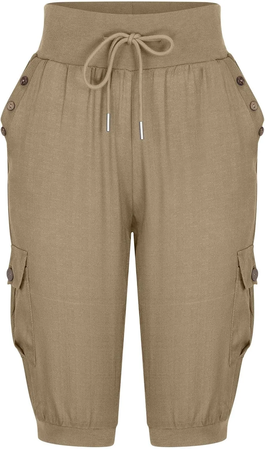 Ceboyel Women's Cotton Linen Crop Capris Drawstring Summer Cargo Pants Trendy Casual Straight Pants Dressy Ladies Clothing