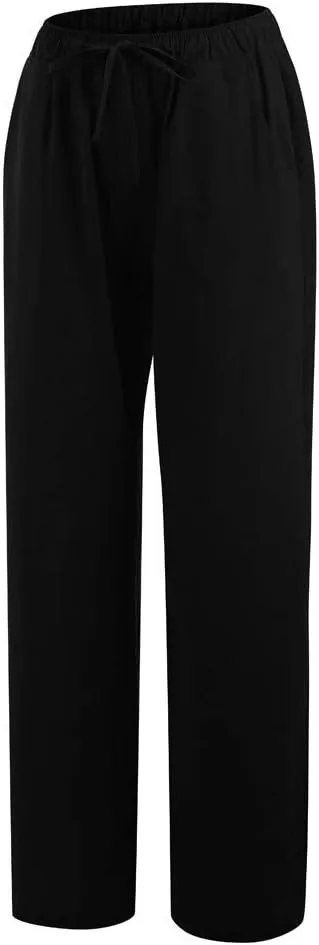 Ceboyel Womens Wide Leg Palazzo Pants Drawstring Cotton Linen Pants Elastic High Waist Lounge Trousers Boho Summer Outfits