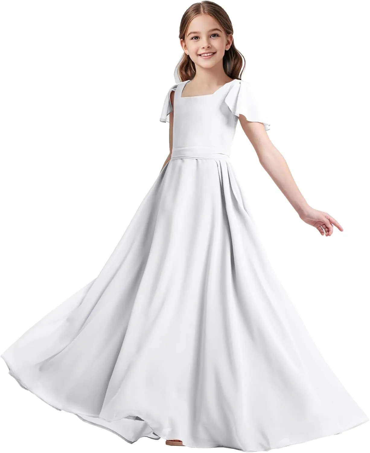 Chiffon Flower Girls Dresses Cap Sleeve Junior Bridesmaid Dress A Line Girls Wedding Party Dress