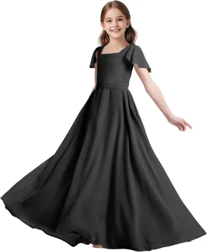 Chiffon Flower Girls Dresses Cap Sleeve Junior Bridesmaid Dress A Line Girls Wedding Party Dress
