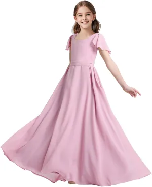 Chiffon Flower Girls Dresses Cap Sleeve Junior Bridesmaid Dress A Line Girls Wedding Party Dress