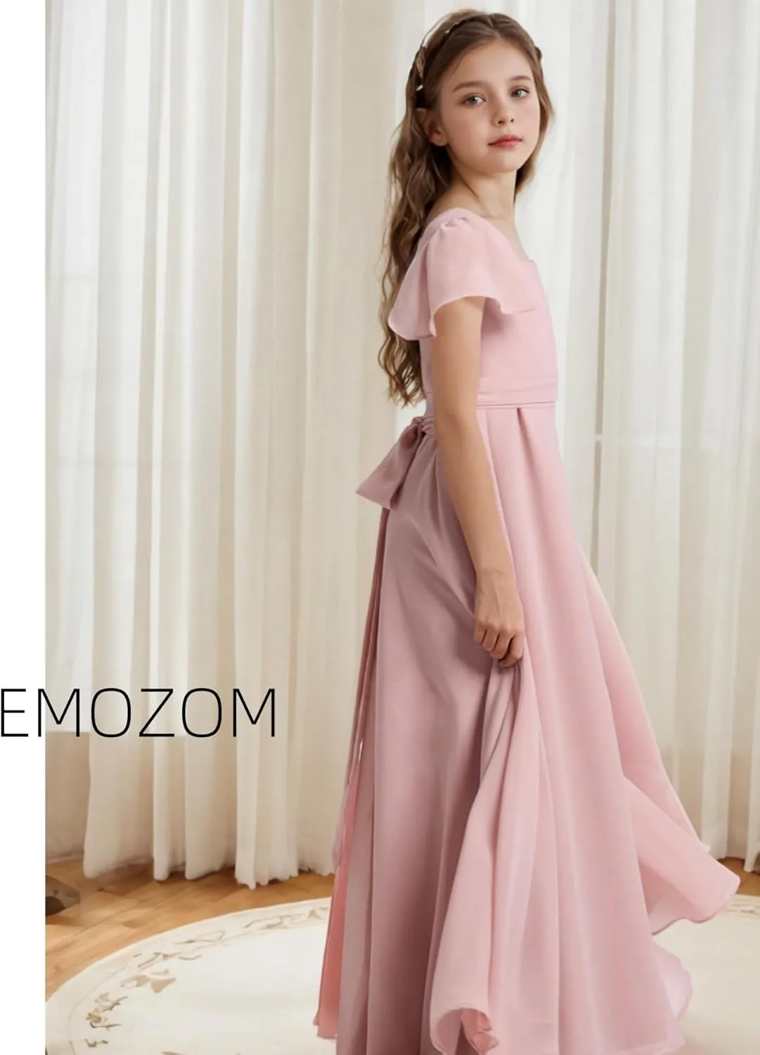 Chiffon Flower Girls Dresses Cap Sleeve Junior Bridesmaid Dress A Line Girls Wedding Party Dress