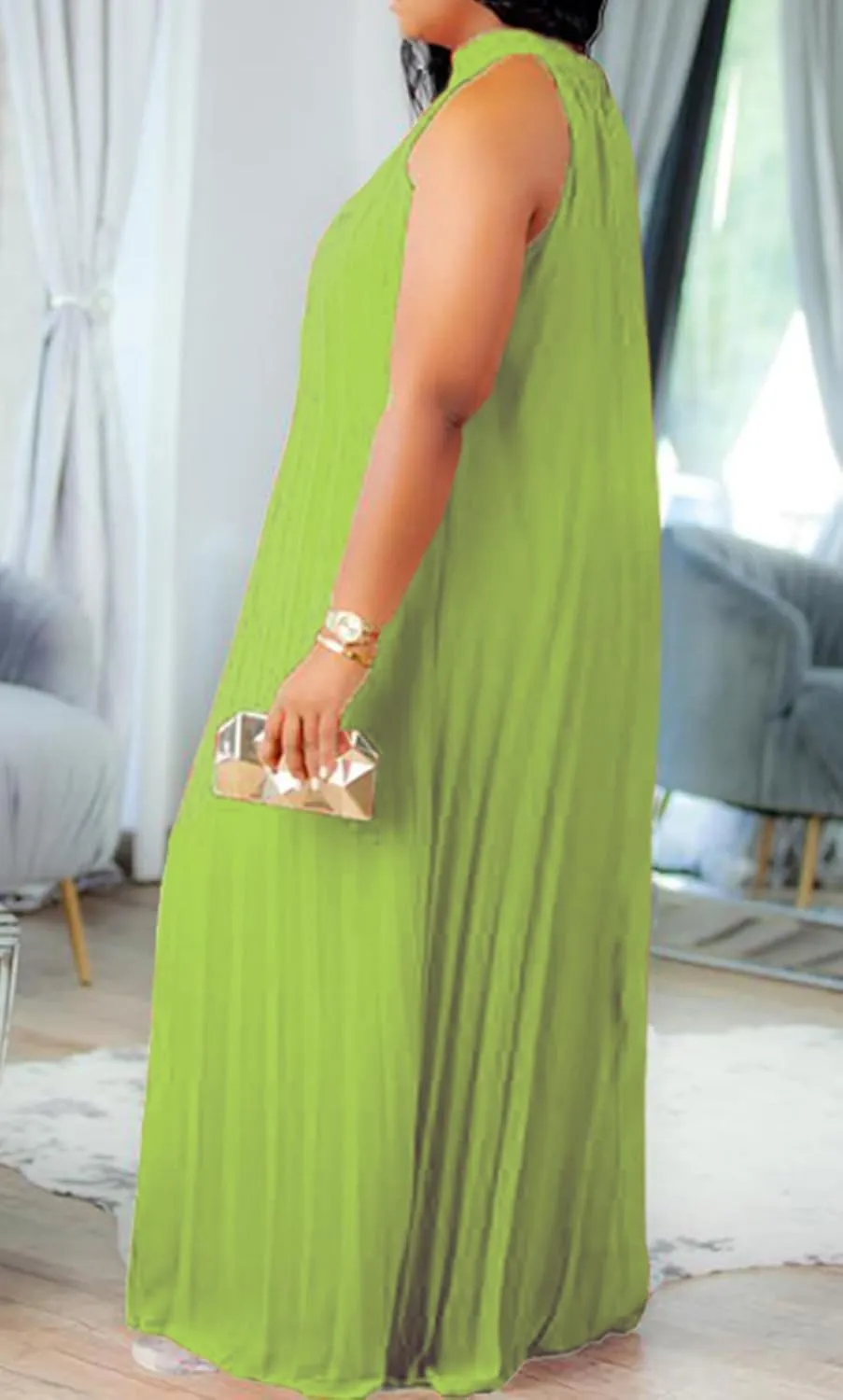 Choichic Plus Size Maxi Dresses for Women Sleeveless Halter Neck Chiffon Pleated Loose Flowy Long Summer Beach Dresses