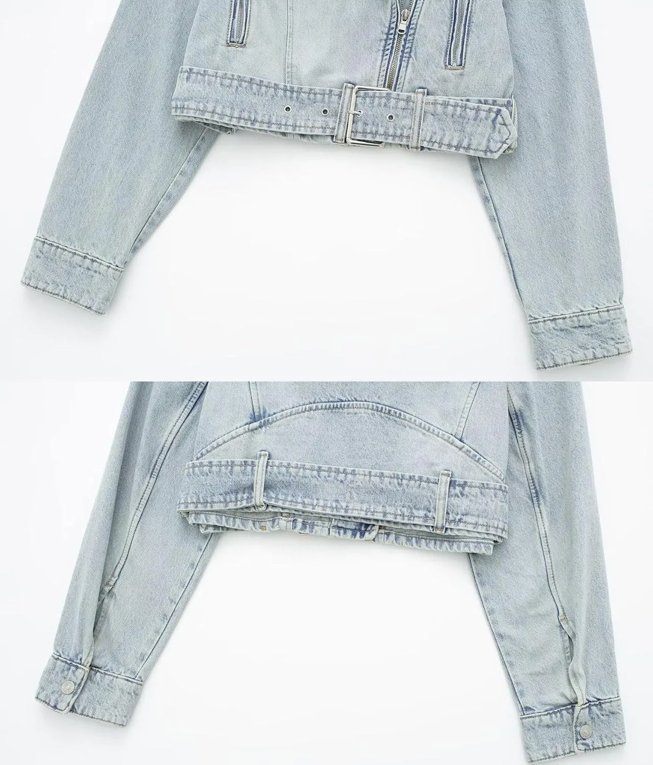 chouyatou Women's Fall Moto Biker Distressed Denim Jacket Boyfriend Casual Belted Short Jean Jacket