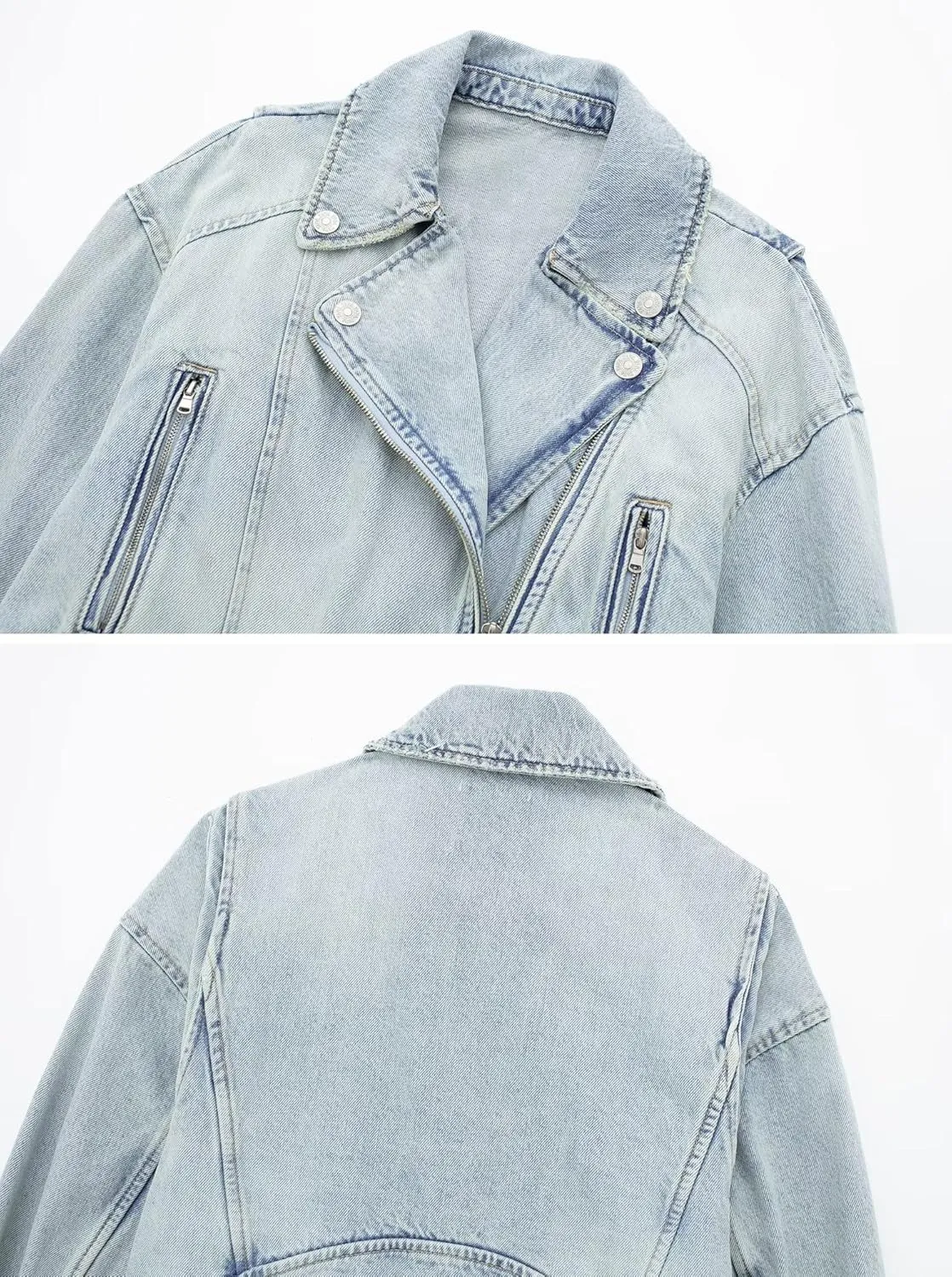chouyatou Women's Fall Moto Biker Distressed Denim Jacket Boyfriend Casual Belted Short Jean Jacket