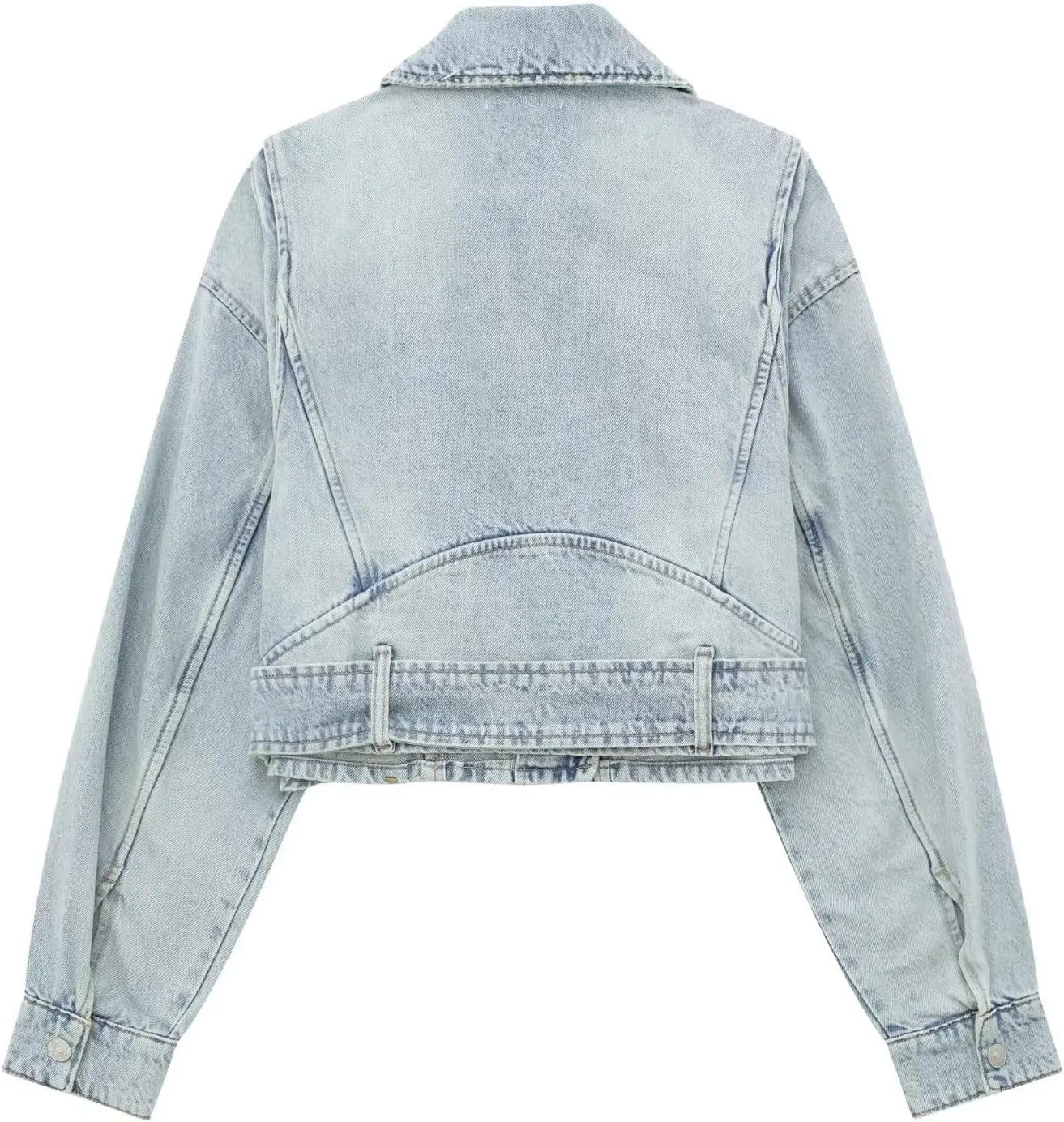 chouyatou Women's Fall Moto Biker Distressed Denim Jacket Boyfriend Casual Belted Short Jean Jacket