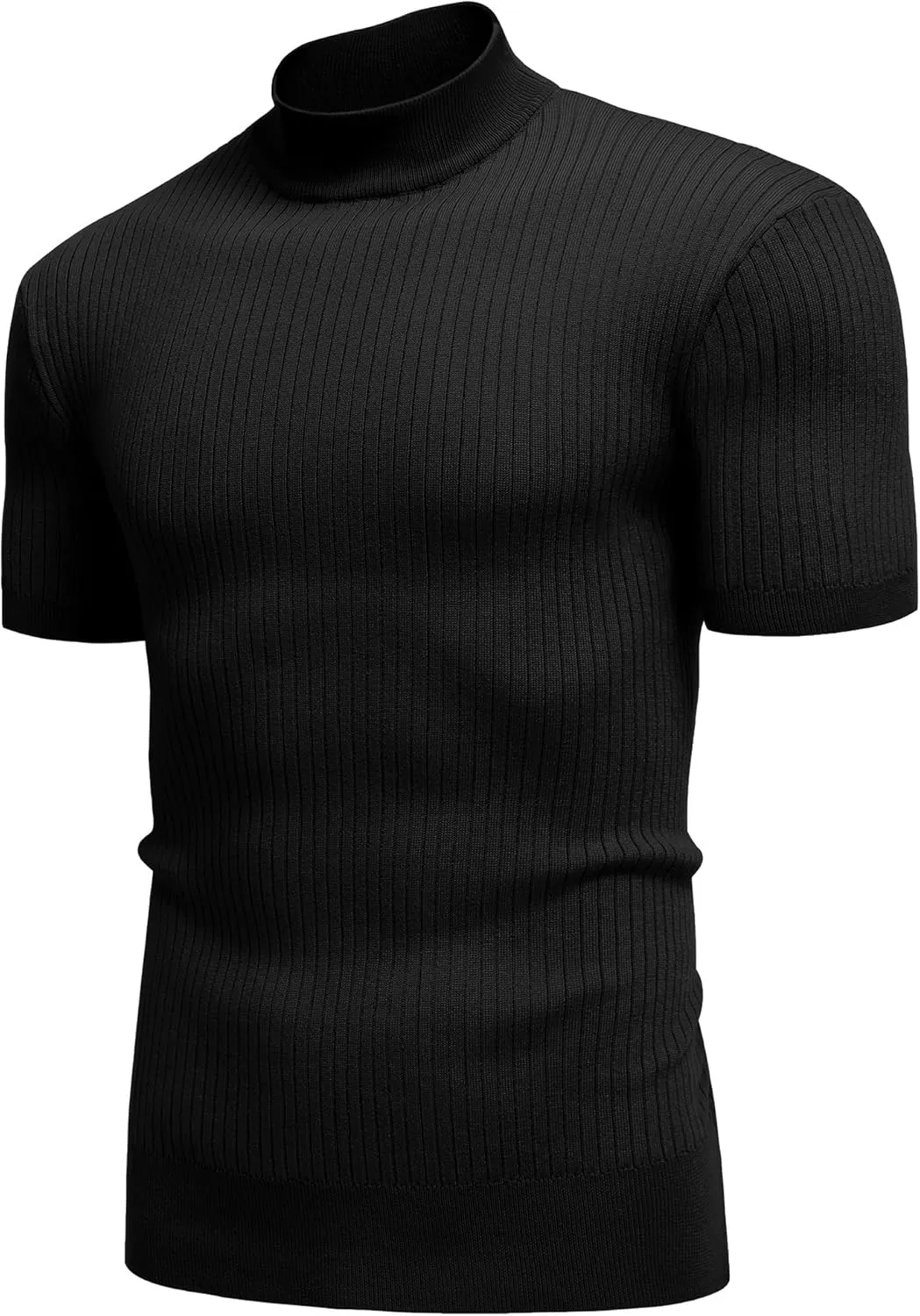 COOFANDY Men's Mock Turtleneck Sweater Short Sleeve Casual Basic Tops Ribbed Knit Pullover Solid Tee