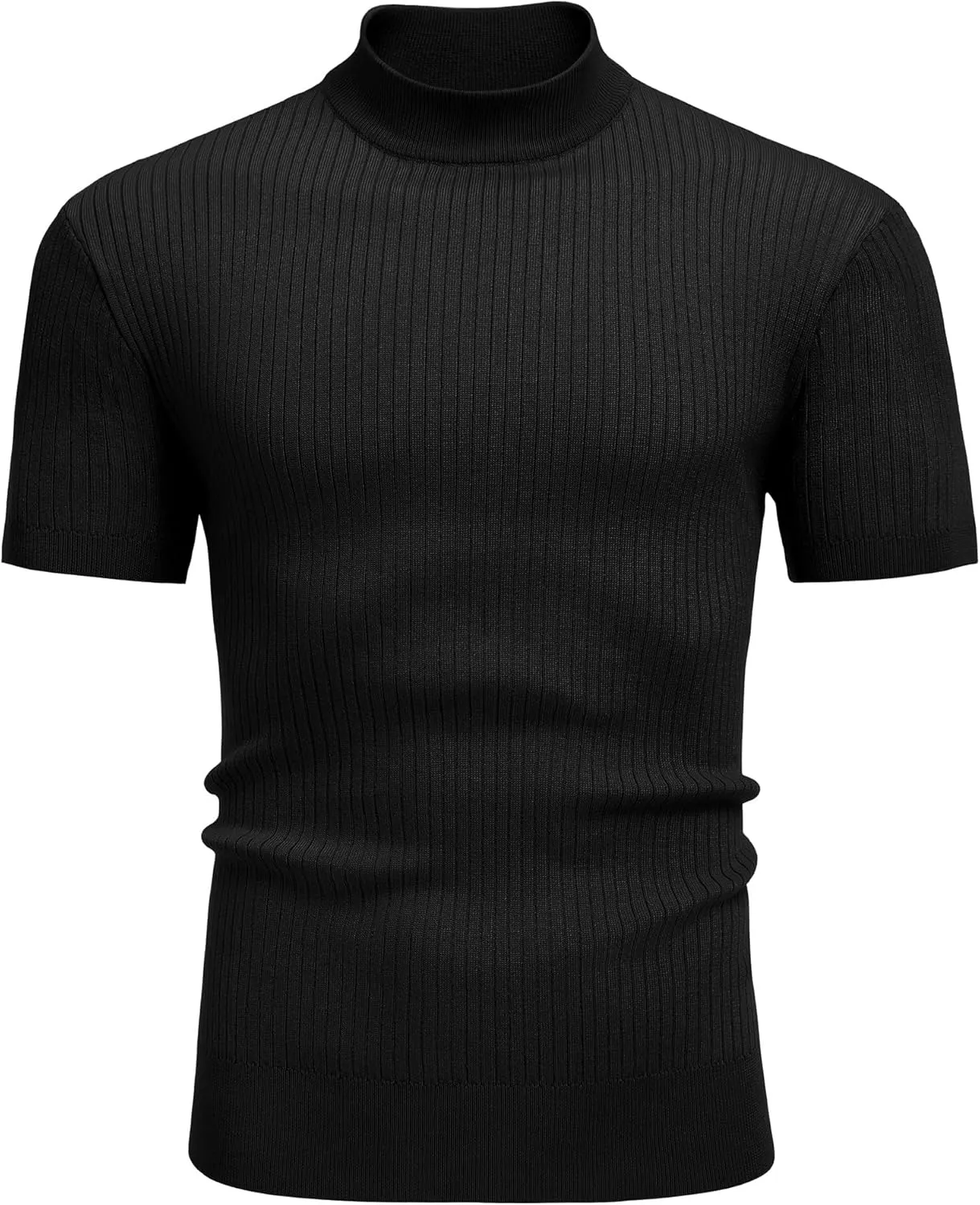 COOFANDY Men's Mock Turtleneck Sweater Short Sleeve Casual Basic Tops Ribbed Knit Pullover Solid Tee