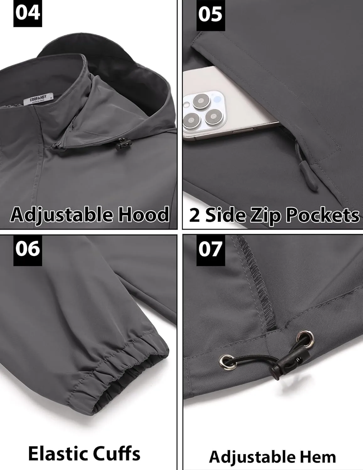 COOFANDY Rain Jacket Men Waterproof Lightweight Packable Raincoat Hooded Windbreaker For Hiking Golf Running