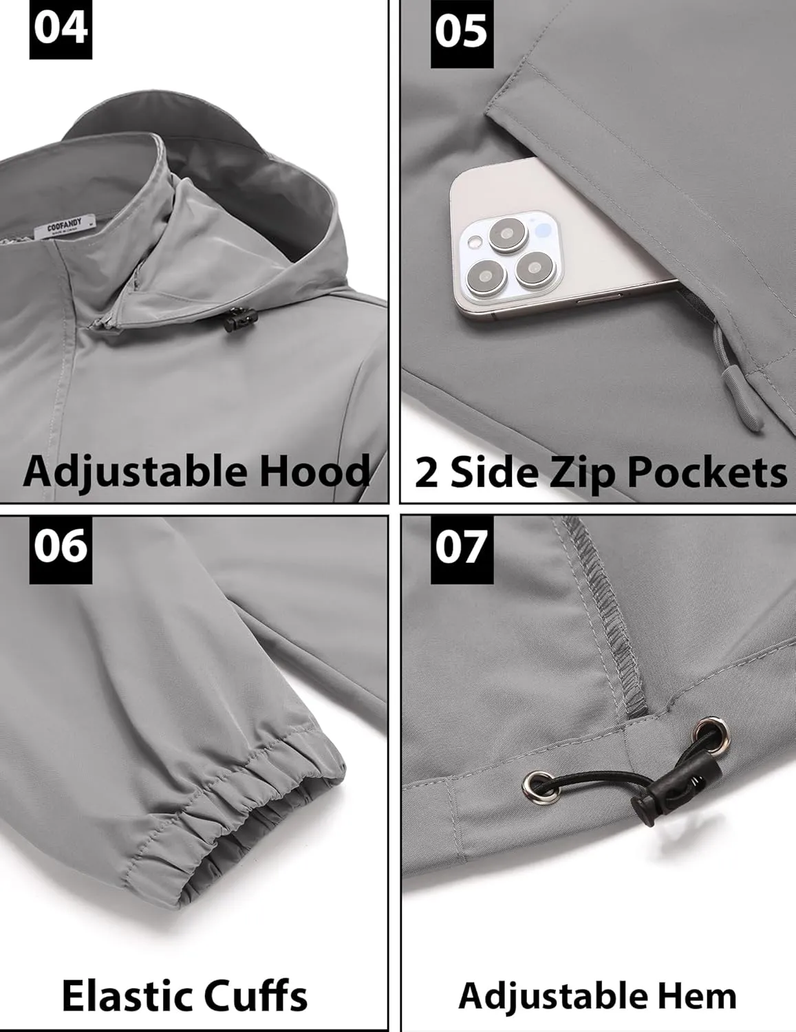 COOFANDY Rain Jacket Men Waterproof Lightweight Packable Raincoat Hooded Windbreaker For Hiking Golf Running