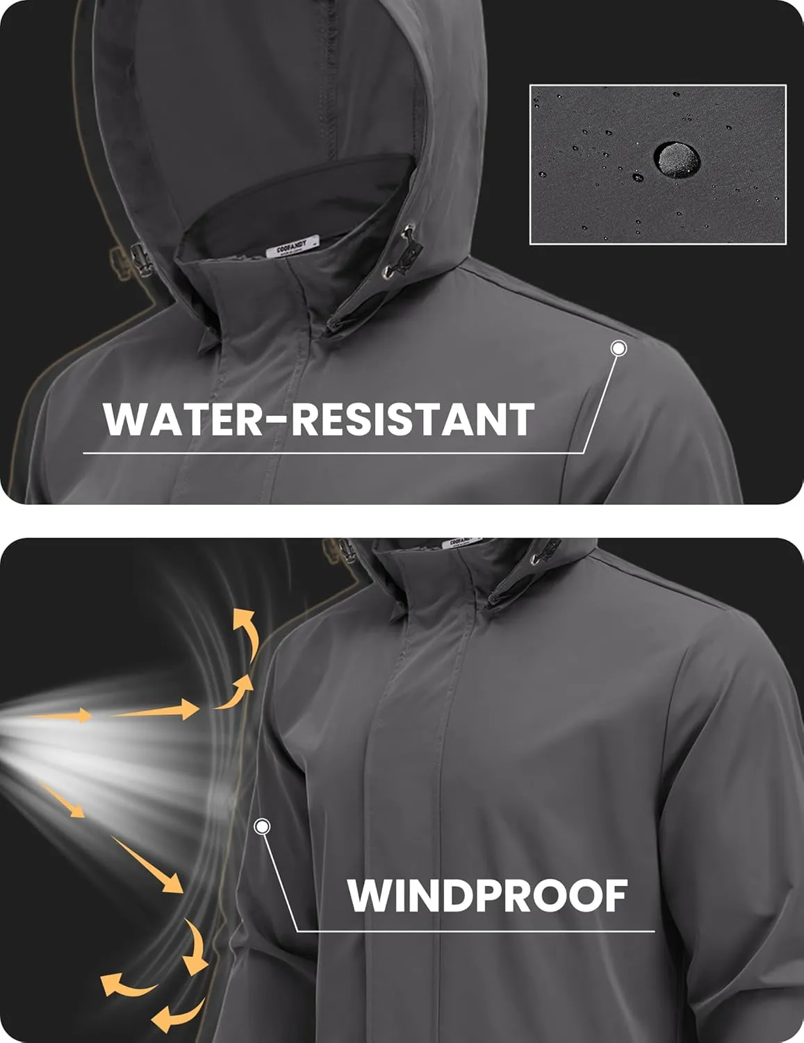 COOFANDY Rain Jacket Men Waterproof Lightweight Packable Raincoat Hooded Windbreaker For Hiking Golf Running