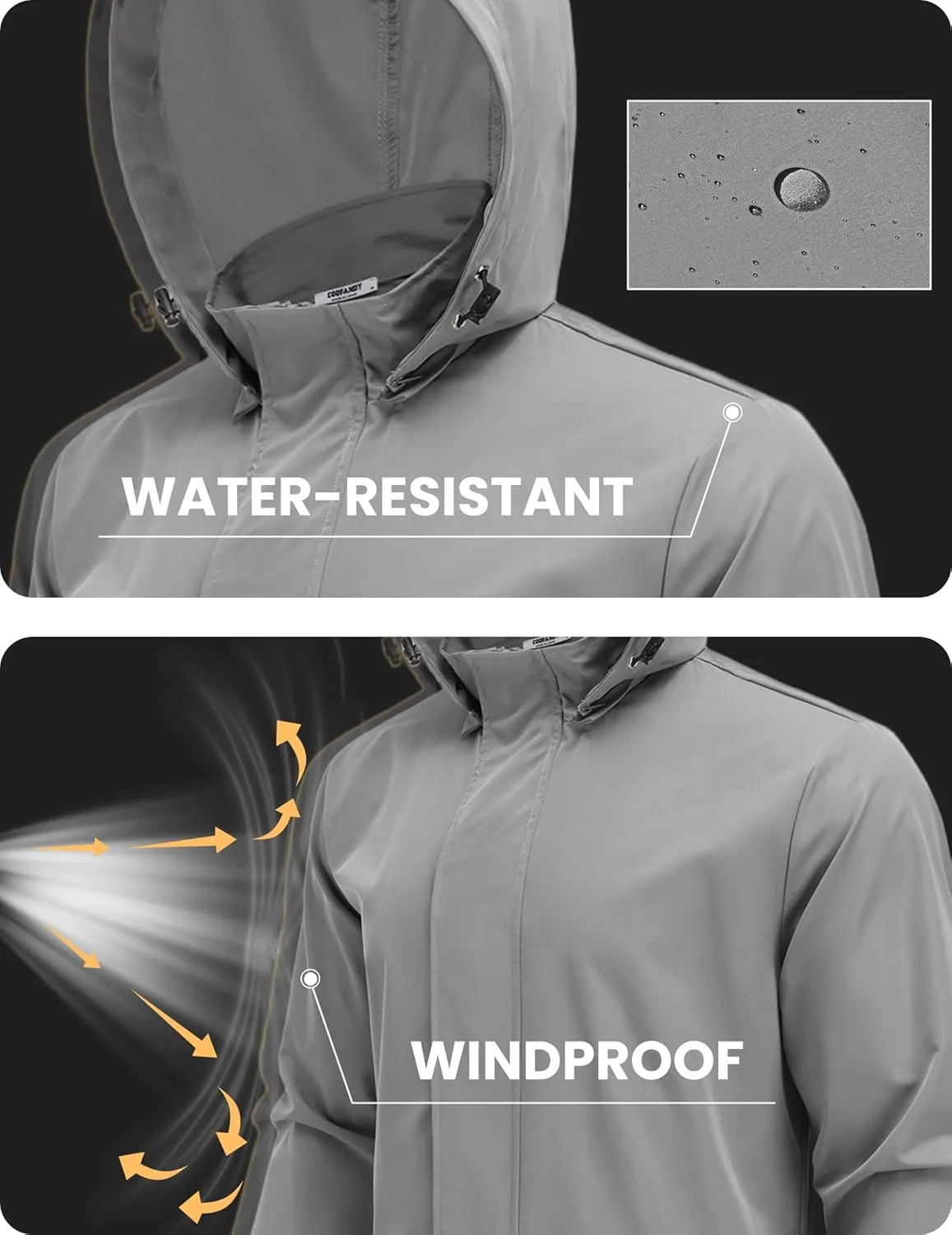 COOFANDY Rain Jacket Men Waterproof Lightweight Packable Raincoat Hooded Windbreaker For Hiking Golf Running