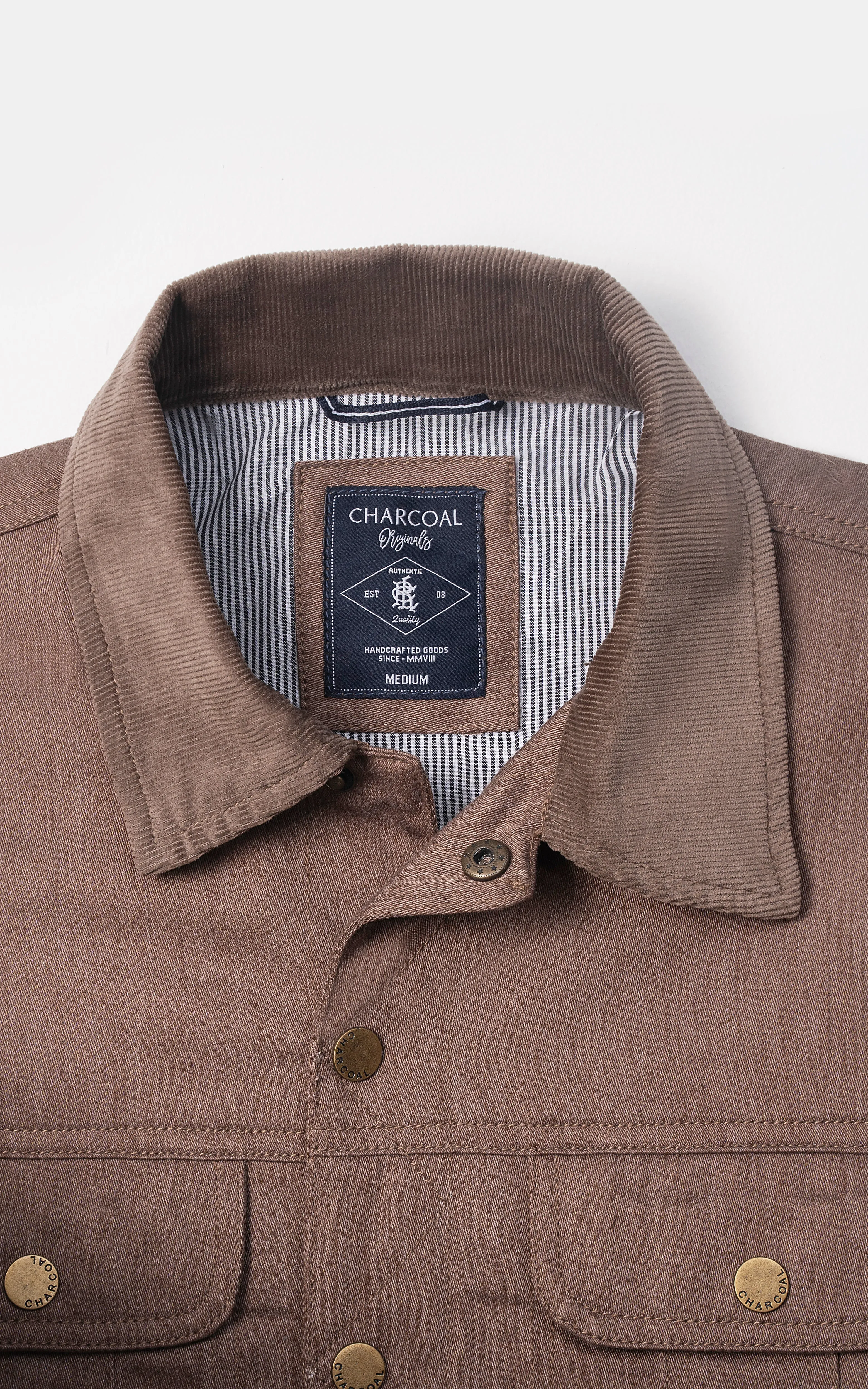 CORDUROY COLLAR FULL SLEEVE JACKET BROWN