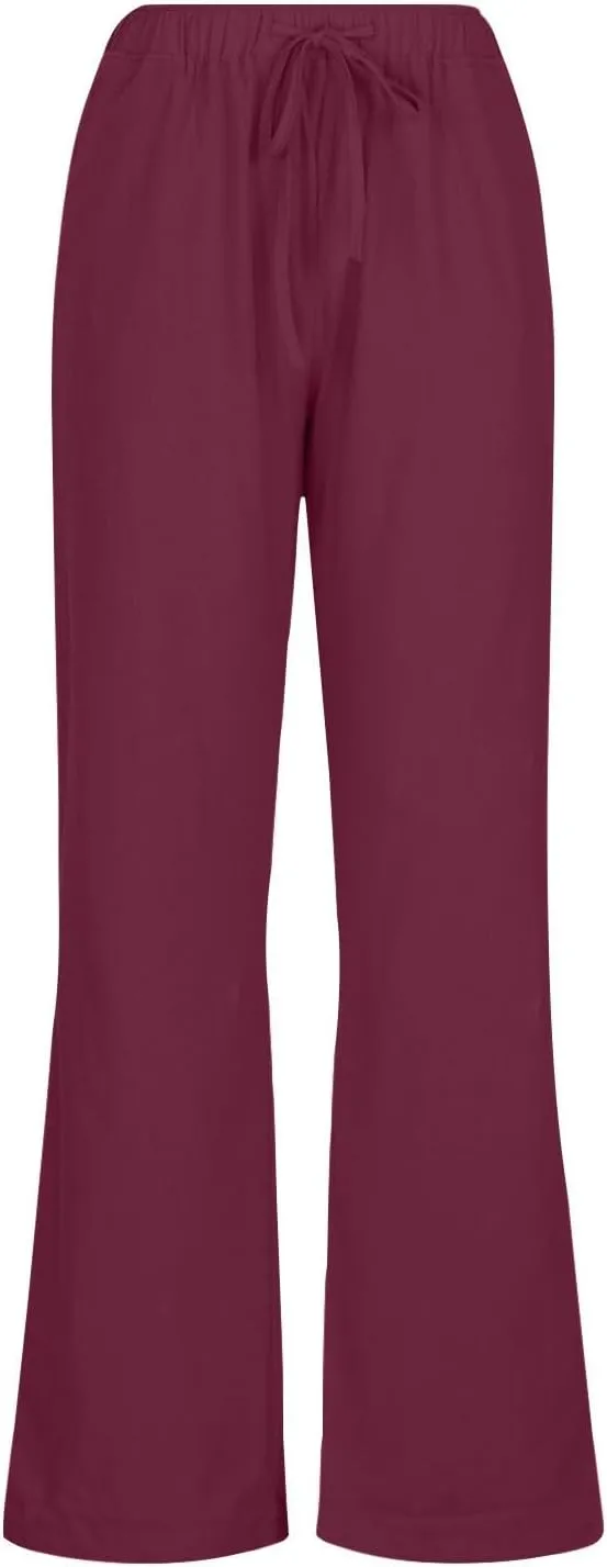 Cotton Linen Pants for Women Lightweight High Waisted Pants Tie Knot Wide Leg Pants Summer Lounge Pants with Pockets