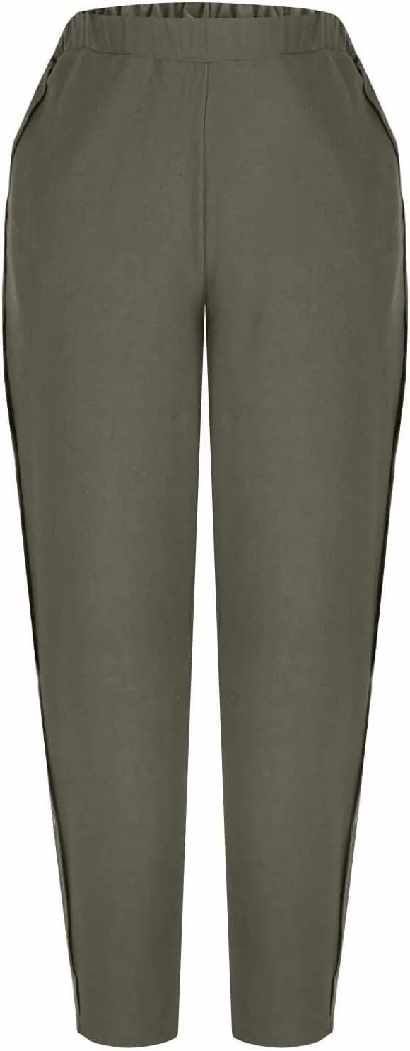 Cotton Linen Pants for Women Wide Straight Leg Side Button Pant Teen Girls 2025 Baggy Elastic Waist Comfy Crop Trouser