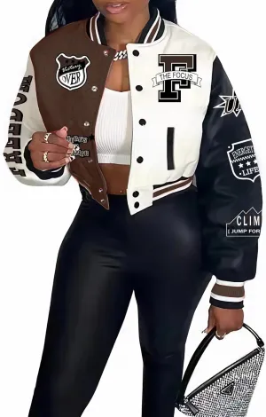 COZYPOIN Women's Varsity Jacket Cropped Letterman Jacket Lightweight Button Down Bomber Racer Baseball Y2K Coats
