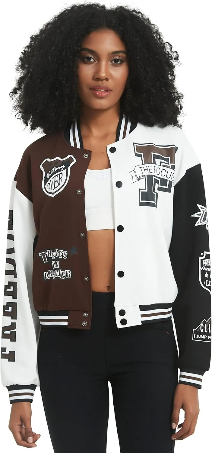 COZYPOIN Women's Varsity Jacket Cropped Letterman Jacket Lightweight Button Down Bomber Racer Baseball Y2K Coats