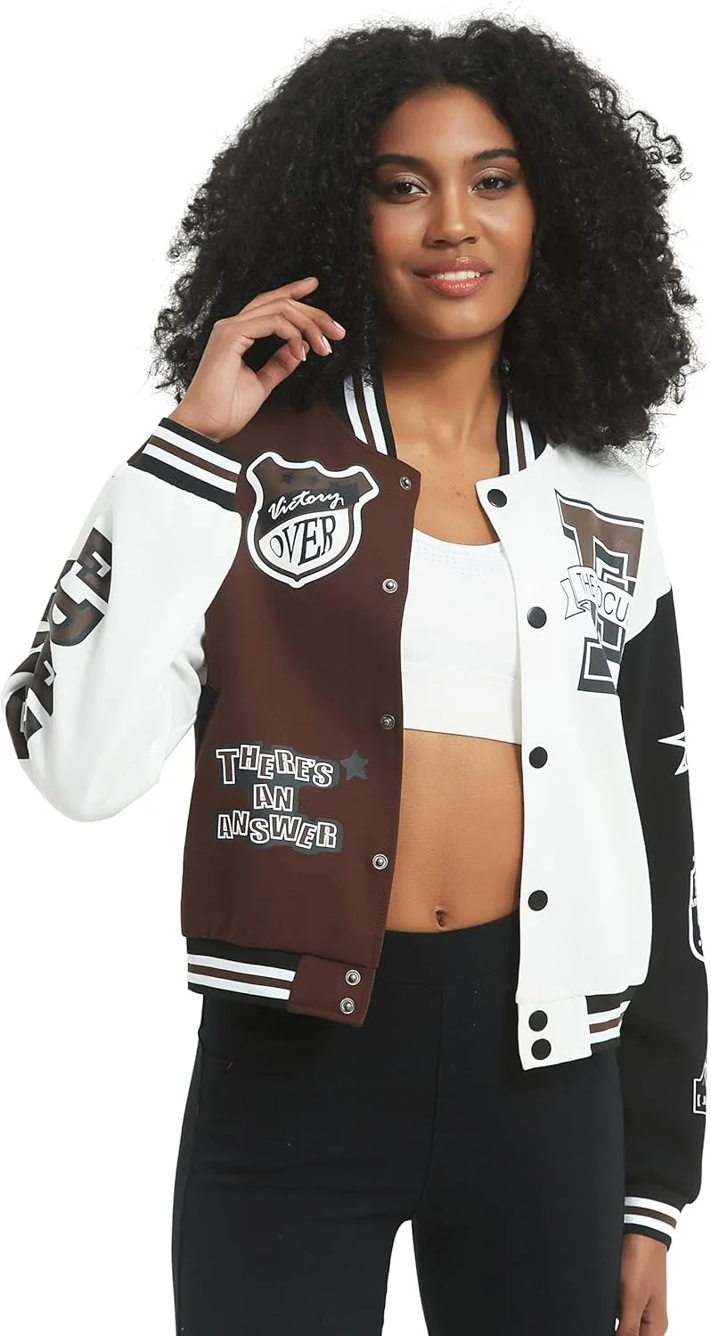COZYPOIN Women's Varsity Jacket Cropped Letterman Jacket Lightweight Button Down Bomber Racer Baseball Y2K Coats