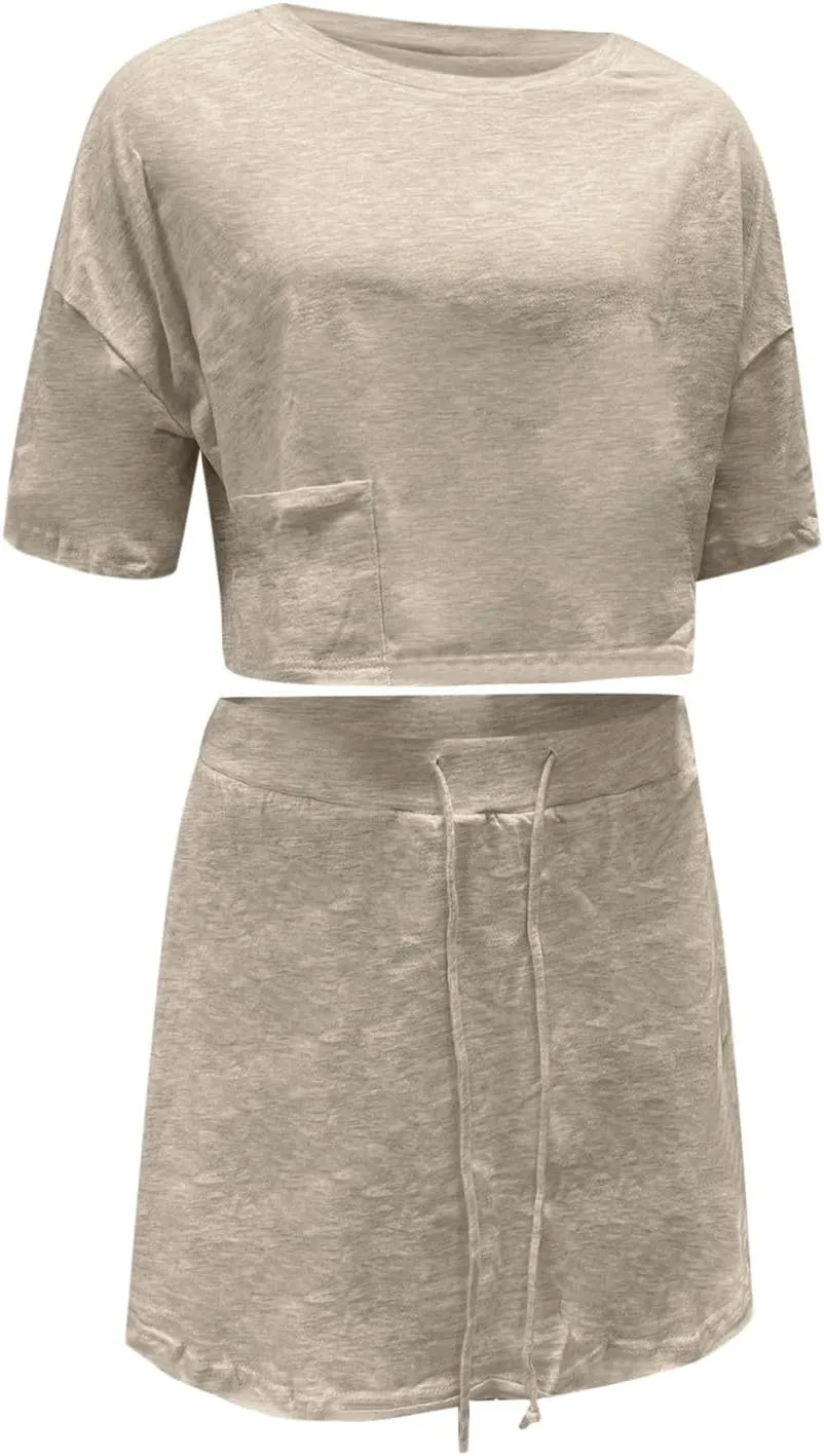 Cropped Tee Skort Set Sweat Skirt Sets Women 2 Piece Outfits Two Piece Tennis Skirt Set for Women Dressy Long