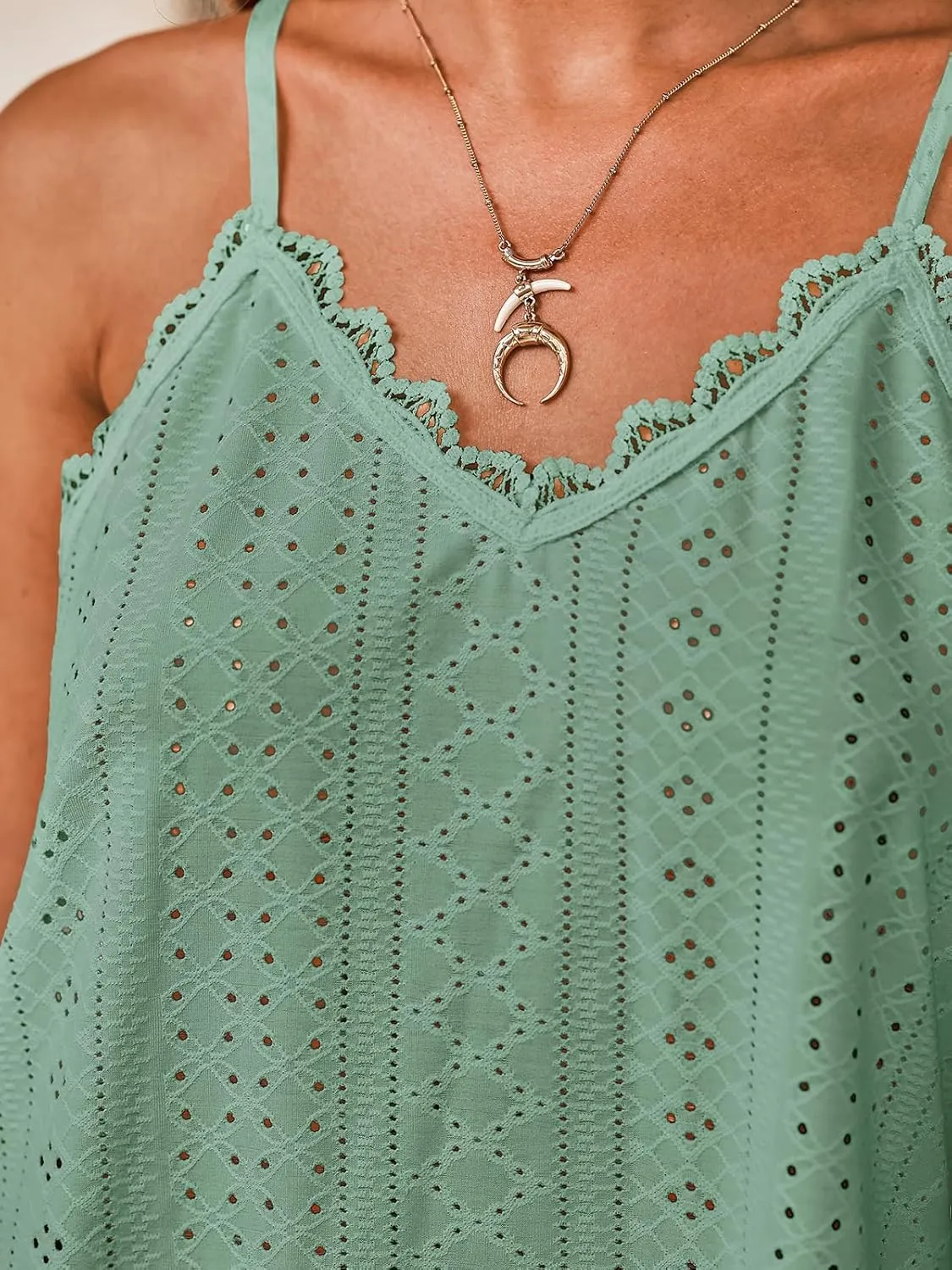 CUPSHE Women Tops Eyelet Jersey Cami Lace Shirt V Neck Sleeveless Tee Casual Dressy