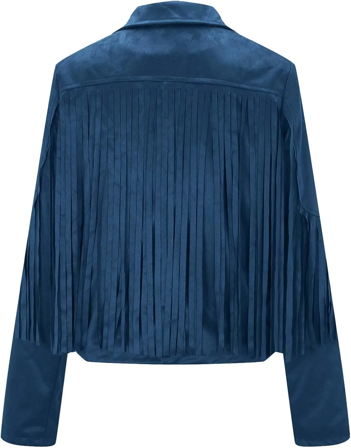 DESKABLY Women Fashion Cropped Tassel Fringe Faux Suede Leather Jacket Fall Winter Long Sleeve Lapel Neck Moto Coat Outwear