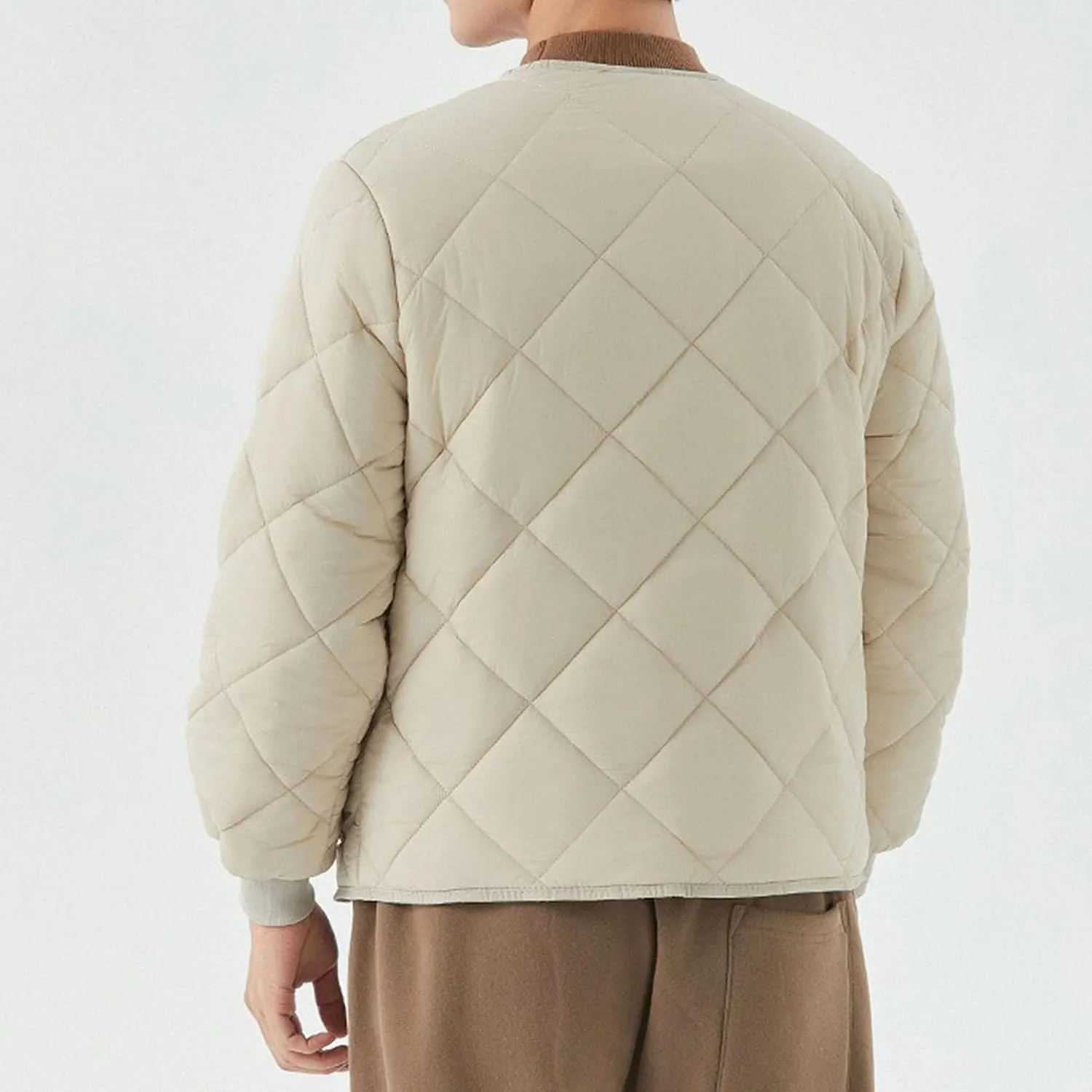 DGHM-JLMY Men Fleece Long-Sleeved Diamond Quilted Jacket Solid V Neck Cotton Coat Winter Warm Padded Coats Outwear