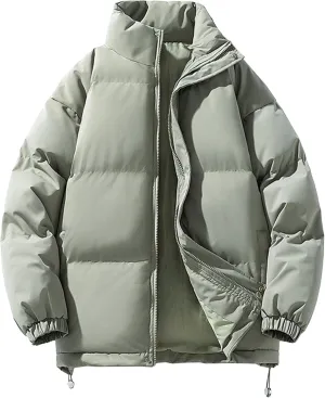 DGHM-JLMY Winter Puffer Jackets For Men Thicken Warm Stand Collar Down Puffy Jacket Solid Couple Casual All-Match Overcoat