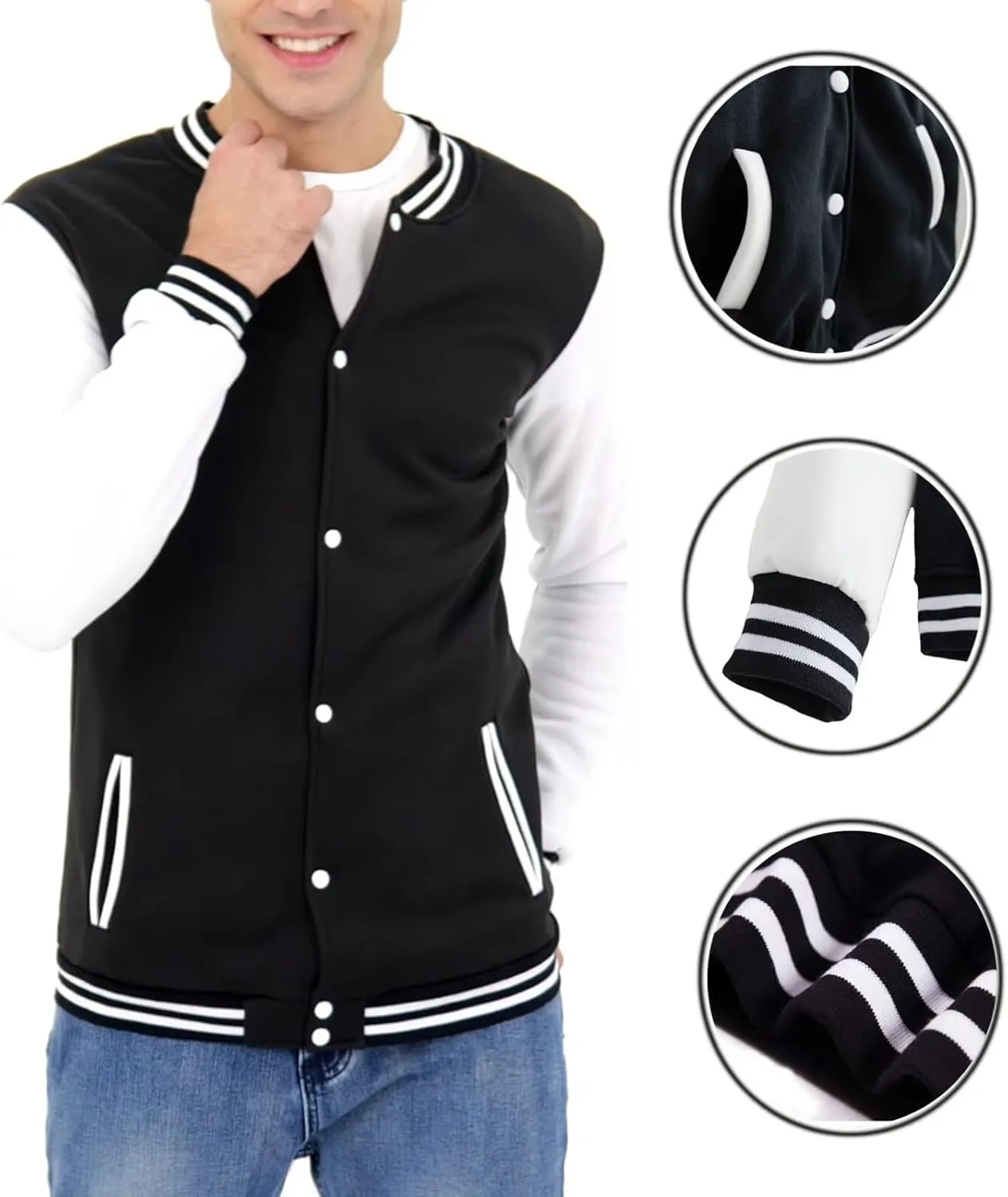 DHSPKN Men's Varsity Baseball Jacket Causal Slim Fit Varsity Letterman Jacket Boys Bomber Jackets