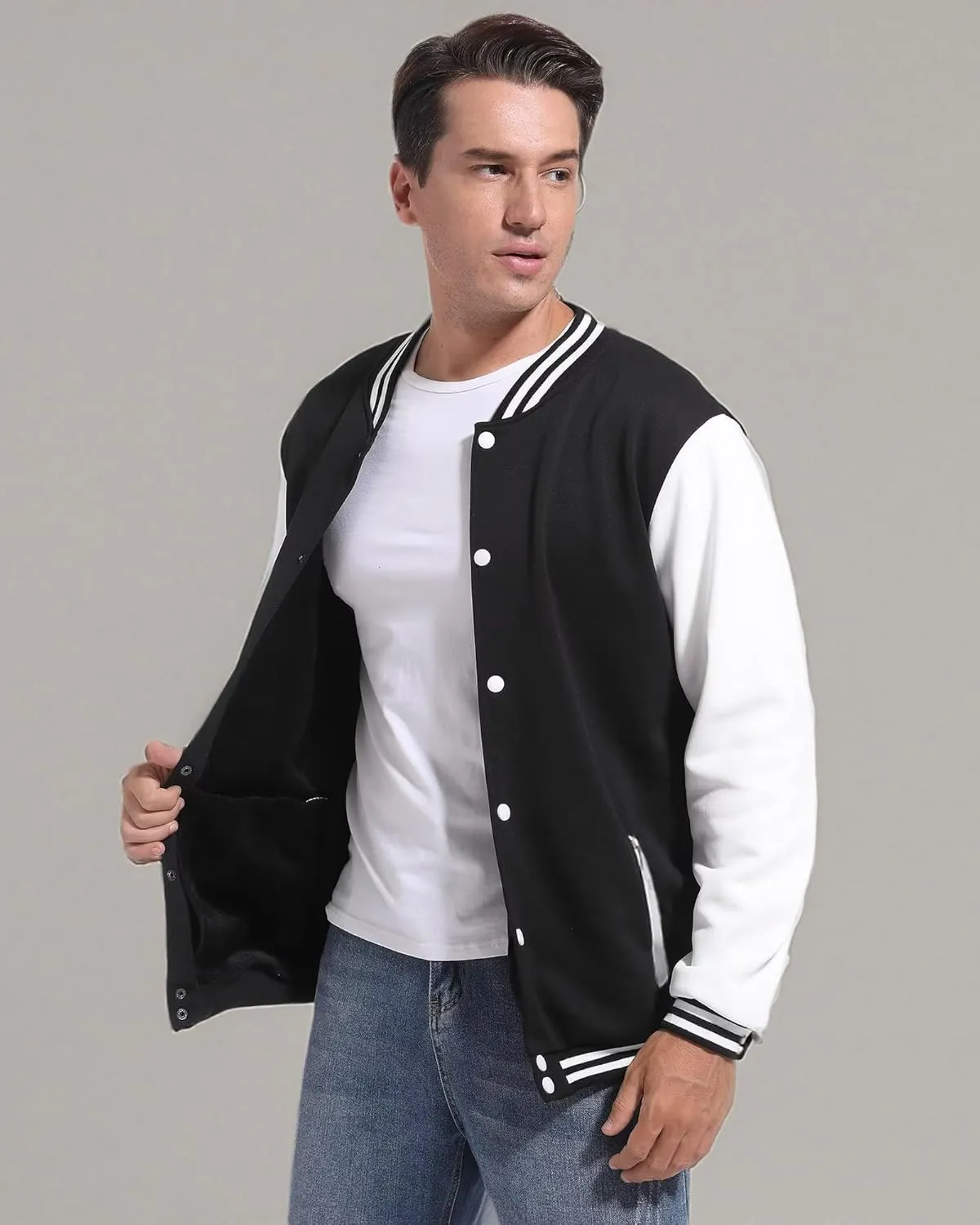 DHSPKN Men's Varsity Baseball Jacket Causal Slim Fit Varsity Letterman Jacket Boys Bomber Jackets