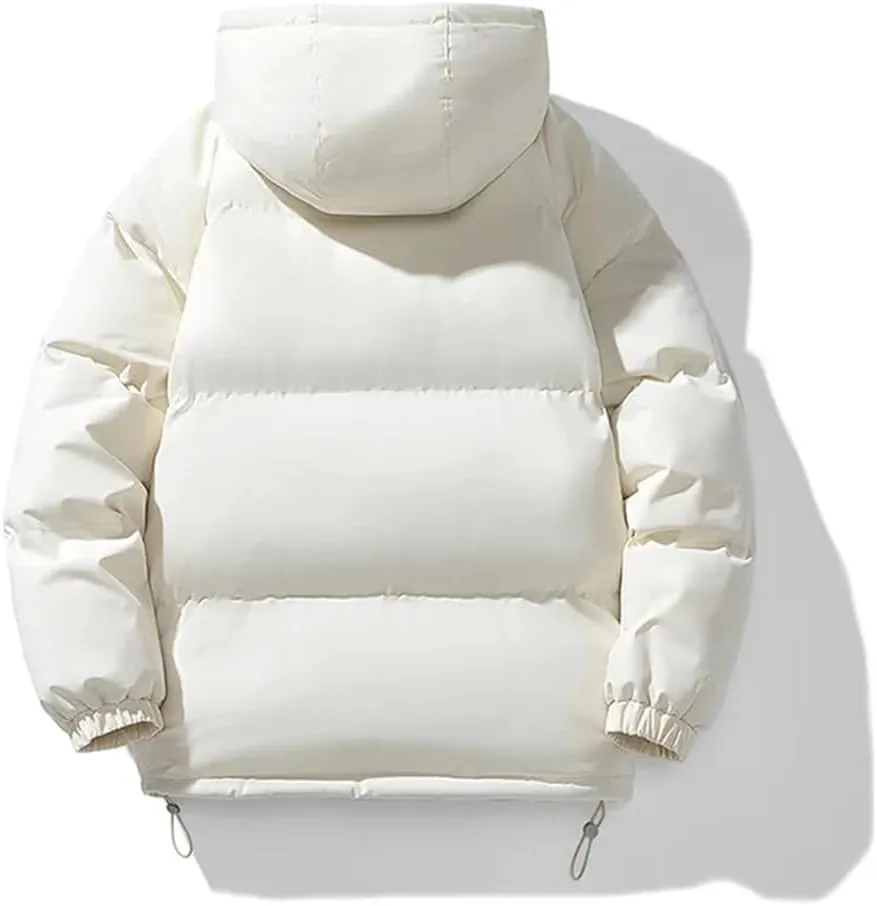Disimlarl Men Cotton-Padded Coats Outdoor Puffer Jackets Solid Color Hooded Coat Casual Thick Warm Coat