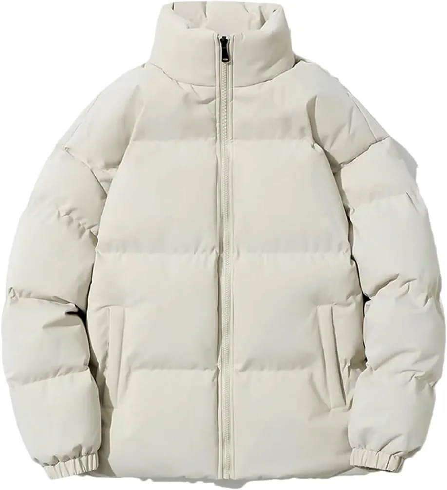 Disimlarl Men Outdoor Casual Parka Cotton-Padded Slim Warm Coat Zip Up Stand Collar Street Jacket