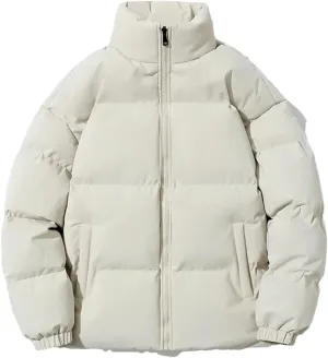 Disimlarl Men Outdoor Casual Parka Cotton-Padded Slim Warm Coat Zip Up Stand Collar Street Jacket