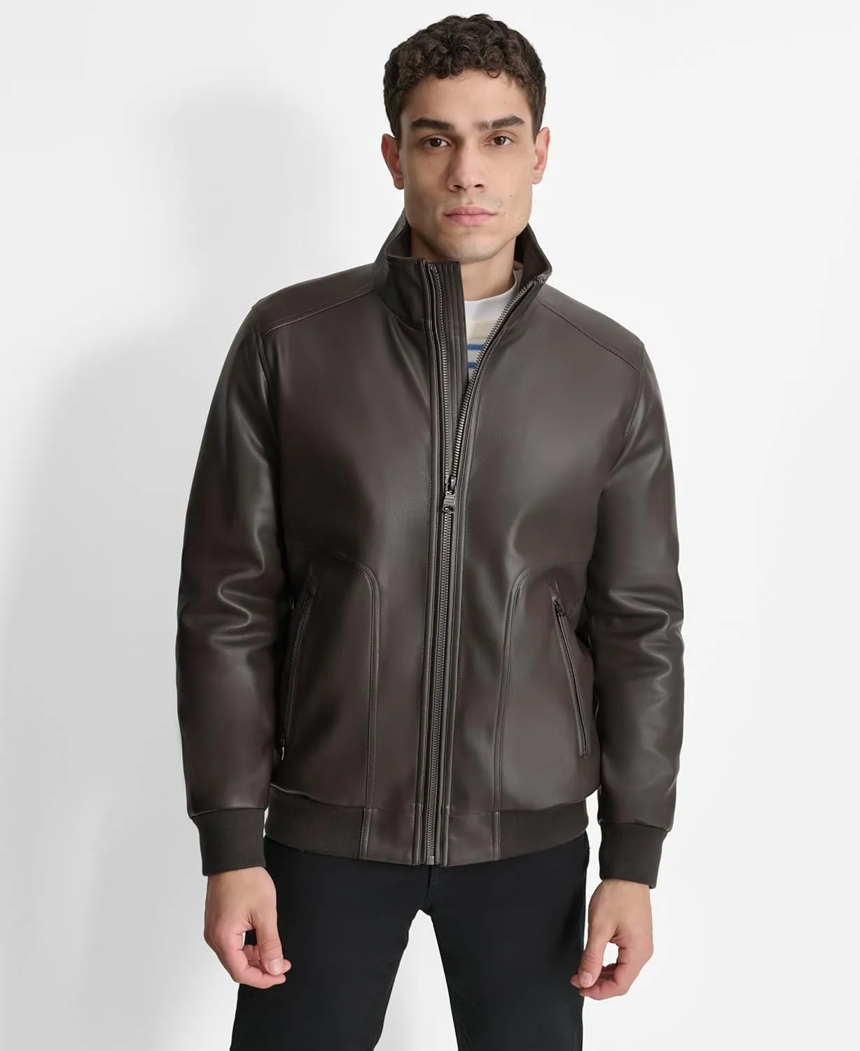 DKNY Men's Faux Leather Soft Durable Jacket